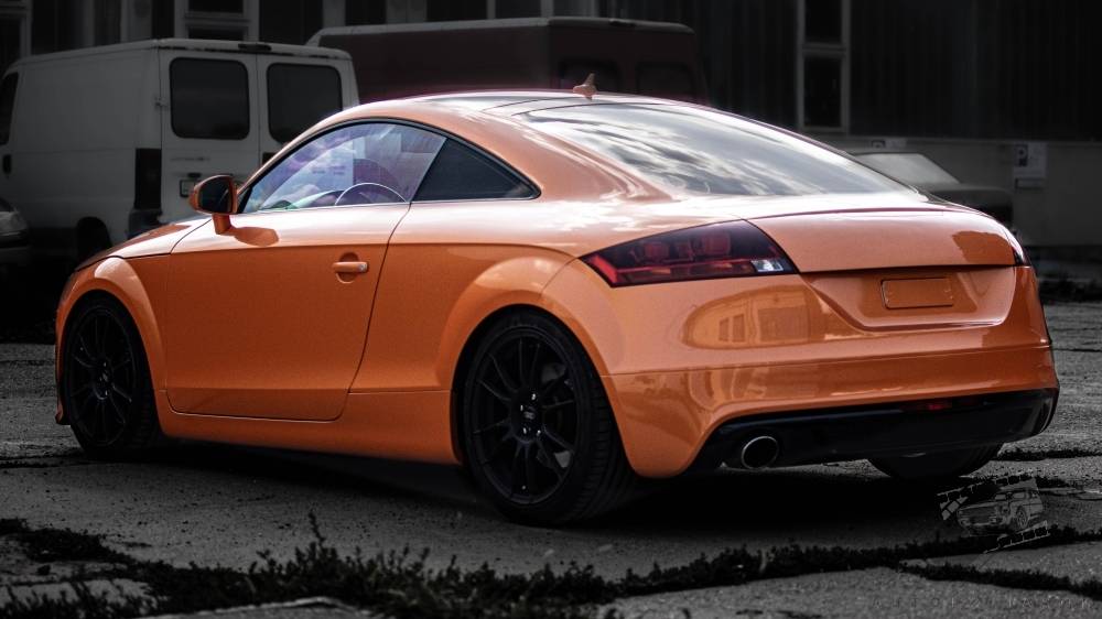 autó fóliázás Audi TT Coupe Teckwrap RB19-HD Deep orange Csepel bal hátsó nézet galéria kép