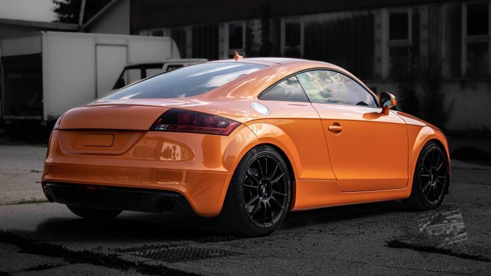 karosszéria fóliázás Audi TT Coupe Teckwrap RB19-HD Deep orange Csepel jobb hátsó nézet galéria kép
